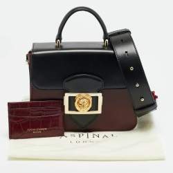 مملوكة مسبقًا حقيبة اسبينال أف لندن ليون لانزداون جلد أسود/عنابي بحجم صغير يد علوية