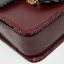 مملوكة مسبقًا حقيبة اسبينال أف لندن ليون لانزداون جلد أسود/عنابي بحجم صغير يد علوية