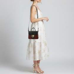 مملوكة مسبقًا حقيبة اسبينال أف لندن ليون لانزداون جلد أسود/عنابي بحجم صغير يد علوية