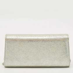 Pre Owned Aspinal Of London Mayfair Silver Textured Leather Chain Clutch