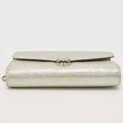 Pre Owned Aspinal Of London Mayfair Silver Textured Leather Chain Clutch