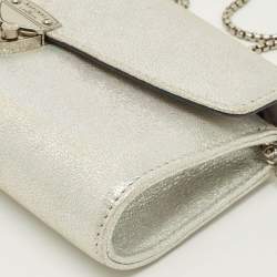 Pre Owned Aspinal Of London Mayfair Silver Textured Leather Chain Clutch