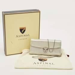 Pre Owned Aspinal Of London Mayfair Silver Textured Leather Chain Clutch