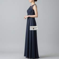 Pre Owned Aspinal Of London Mayfair Silver Textured Leather Chain Clutch