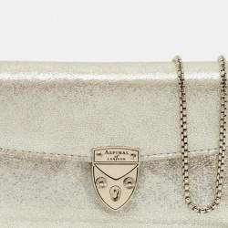 Pre Owned Aspinal Of London Mayfair Silver Textured Leather Chain Clutch