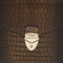 Pre Owned Aspinal Of London Mayfair Black/Gold Croc Embossed Leather Top Handle Bag