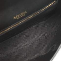 Pre Owned Aspinal Of London Mayfair Black/Gold Croc Embossed Leather Top Handle Bag