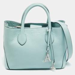 Pre Owned Aspinal Of London Midi London Light Blue Leather Tote