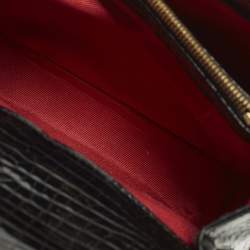 Pre Owned Aspinal of London Mayfair Small Black Croc Embossed Patent Leather Top Handle Bag