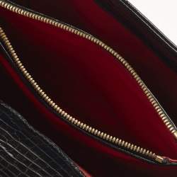 Pre Owned Aspinal of London Mayfair Small Black Croc Embossed Patent Leather Top Handle Bag