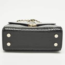 Pre Owned Aspinal of London Mayfair Small Black Croc Embossed Patent Leather Top Handle Bag