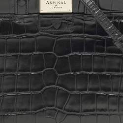 Pre Owned Aspinal Of London Florence Snap Small Black Croc Embossed Leather Tote