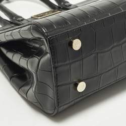Pre Owned Aspinal Of London Florence Snap Small Black Croc Embossed Leather Tote
