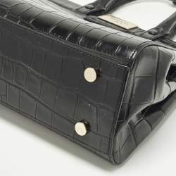 Pre Owned Aspinal Of London Florence Snap Small Black Croc Embossed Leather Tote