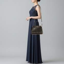 Pre Owned Aspinal Of London Florence Snap Small Black Croc Embossed Leather Tote