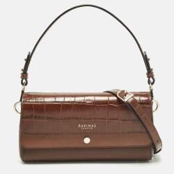 Pre Owned حقيبة كتف اسبينال أف لندن هامبتون جلد نقشة التمساح وبني