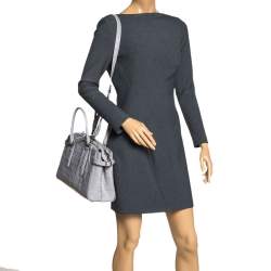 Aspinal Of London Grey Croc Embossed Leather Brook Street Tote