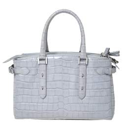 Aspinal Of London Grey Croc Embossed Leather Brook Street Tote