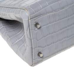 Aspinal Of London Grey Croc Embossed Leather Brook Street Tote