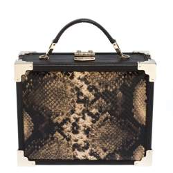 Aspinal of London Brown Leather and Python Effect Mini Trunk Top Handle Bag