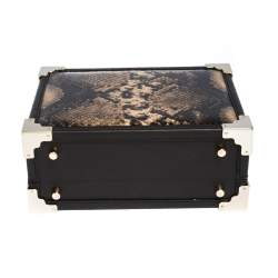 Aspinal of London Brown Leather and Python Effect Mini Trunk Top Handle Bag