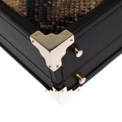 Aspinal of London Brown Leather and Python Effect Mini Trunk Top Handle Bag