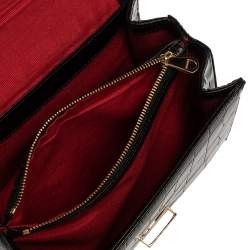 Aspinal of London Black Croc Embossed Leather Small Mayfair Top Handle Bag