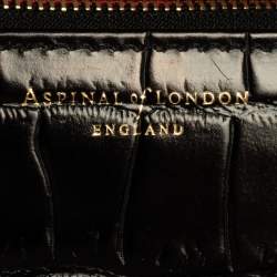 Aspinal of London Black Croc Embossed Leather Small Mayfair Top Handle Bag