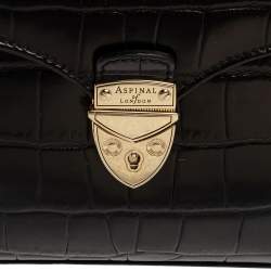 Aspinal of London Black Croc Embossed Leather Small Mayfair Top Handle Bag