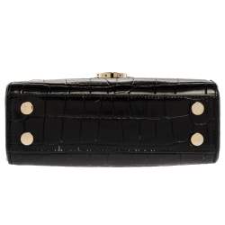 Aspinal of London Black Croc Embossed Leather Small Mayfair Top Handle Bag