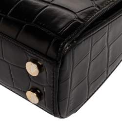 Aspinal of London Black Croc Embossed Leather Small Mayfair Top Handle Bag