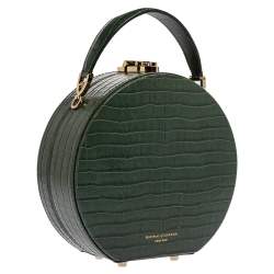 Aspinal Of London Green Croc Embossed Leather Hat Box Shoulder Bag