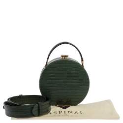 Aspinal Of London Green Croc Embossed Leather Hat Box Shoulder Bag