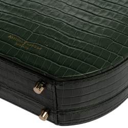 Aspinal Of London Green Croc Embossed Leather Hat Box Shoulder Bag