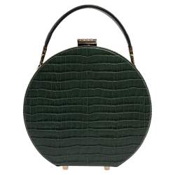 Aspinal Of London Green Croc Embossed Leather Hat Box Shoulder Bag