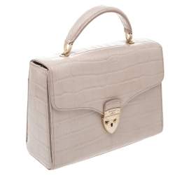 Pre Owned Aspinal Of London Beige Croc Embossed Leather Mayfair Top Handle Bag