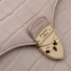Pre Owned Aspinal Of London Beige Croc Embossed Leather Mayfair Top Handle Bag