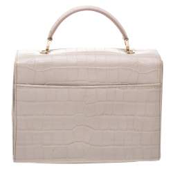 Pre Owned Aspinal Of London Beige Croc Embossed Leather Mayfair Top Handle Bag