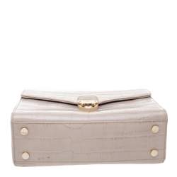 Pre Owned Aspinal Of London Beige Croc Embossed Leather Mayfair Top Handle Bag