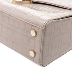 Pre Owned Aspinal Of London Beige Croc Embossed Leather Mayfair Top Handle Bag