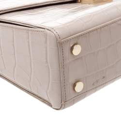 Pre Owned Aspinal Of London Beige Croc Embossed Leather Mayfair Top Handle Bag