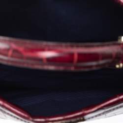 Aspinal Of London Maroon Croc Embossed Leather Top Handle Bag