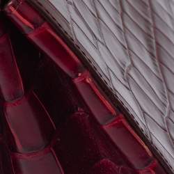 Aspinal Of London Maroon Croc Embossed Leather Top Handle Bag
