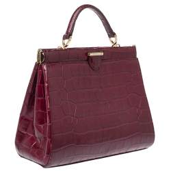 Aspinal Of London Maroon Croc Embossed Leather Top Handle Bag