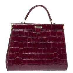 Aspinal Of London Maroon Croc Embossed Leather Top Handle Bag
