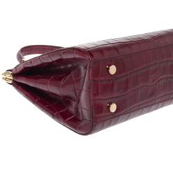 Aspinal Of London Maroon Croc Embossed Leather Top Handle Bag