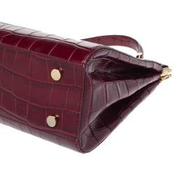 Aspinal Of London Maroon Croc Embossed Leather Top Handle Bag