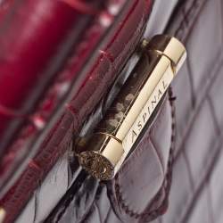 Aspinal Of London Maroon Croc Embossed Leather Top Handle Bag