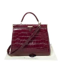 Aspinal Of London Maroon Croc Embossed Leather Top Handle Bag