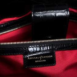 Pre Owned Aspinal Of London Black Croc Embossed Leather The London Tote